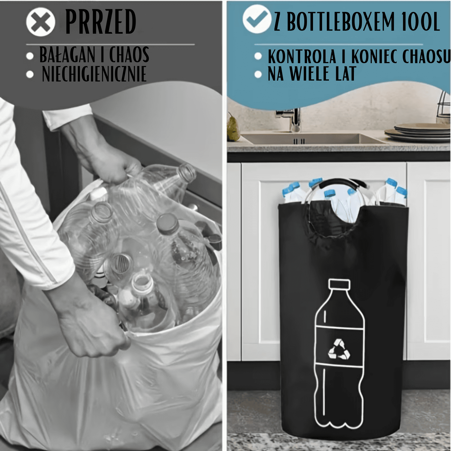 BottleBox 82L – Koniec Bałaganu! Duży Organizer na Butelki Składany Kosz XL